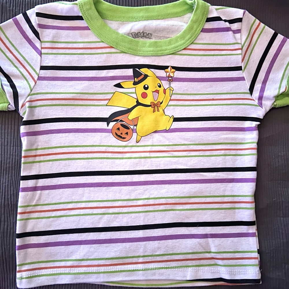 Target Pikachu Halloween Kids Tee - Green and Purple Stripes